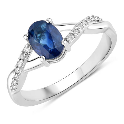 1.04 Carat Genuine Blue Sapphire and White Diamond 14K White Gold Ring by Bids.com