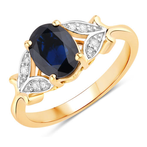 1.62 Carat Genuine Blue Sapphire and White Diamond 14K Yellow Gold Ring by Bids.com