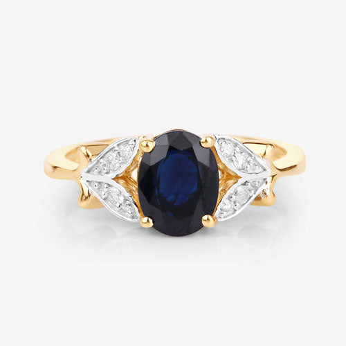 1.62 Carat Genuine Blue Sapphire and White Diamond 14K Yellow Gold Ring by Bids.com