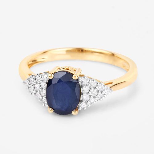 1.73 Carat Genuine Blue Sapphire and White Diamond 14K Yellow Gold Ring by Bids.com