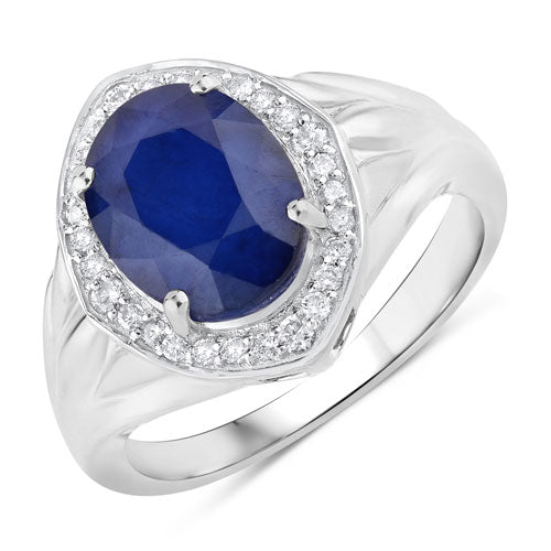 3.31 Carat Genuine Blue Sapphire and White Diamond 14K White Gold Ring by Bids.com