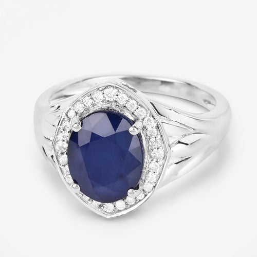 3.31 Carat Genuine Blue Sapphire and White Diamond 14K White Gold Ring by Bids.com