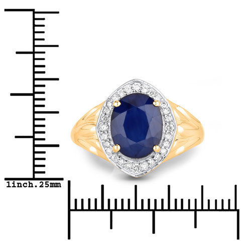 3.31 Carat Genuine Blue Sapphire and White Diamond 14K Yellow Gold Ring by Bids.com