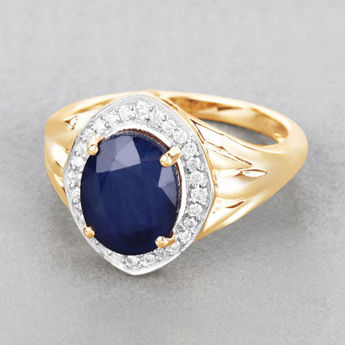 3.31 Carat Genuine Blue Sapphire and White Diamond 14K Yellow Gold Ring by Bids.com