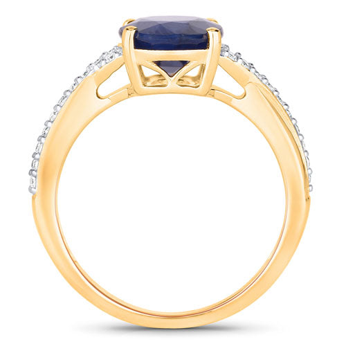 3.28 Carat Genuine Blue Sapphire and White Diamond 14K Yellow Gold Ring by Bids.com