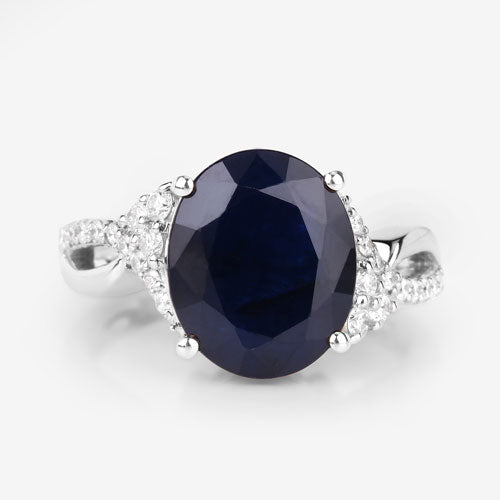 6.54 Carat Genuine Blue Sapphire and White Diamond 14K White Gold Ring by Bids.com