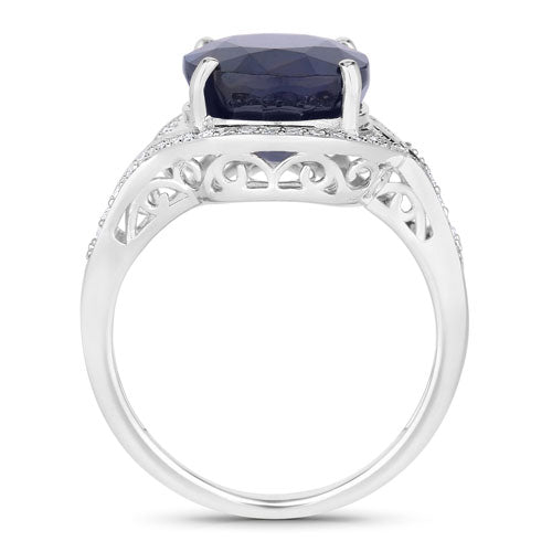 6.52 Carat Genuine Blue Sapphire and White Diamond 14K White Gold Ring by Bids.com