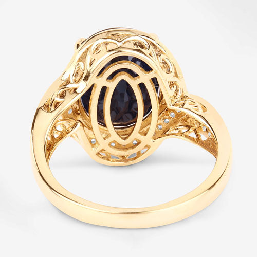6.52 Carat Genuine Blue Sapphire and White Diamond 14K Yellow Gold Ring by Bids.com