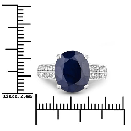 6.49 Carat Genuine Blue Sapphire and White Diamond 14K White Gold Ring by Bids.com