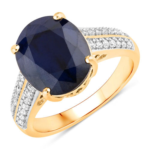 6.49 Carat Genuine Blue Sapphire and White Diamond 14K Yellow Gold Ring by Bids.com