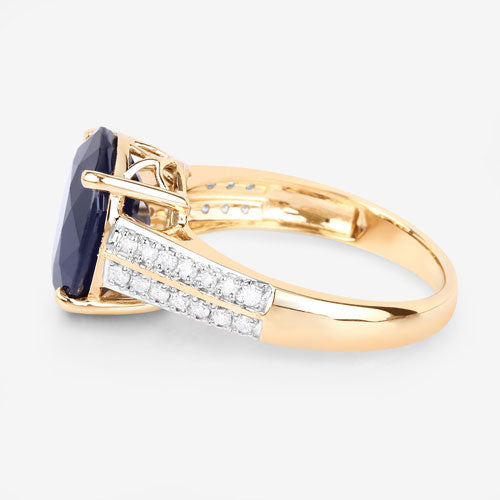 6.49 Carat Genuine Blue Sapphire and White Diamond 14K Yellow Gold Ring by Bids.com