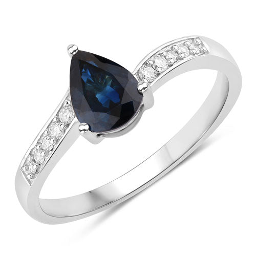 0.89 Carat Genuine Blue Sapphire and White Diamond 14K White Gold Ring by Bids.com