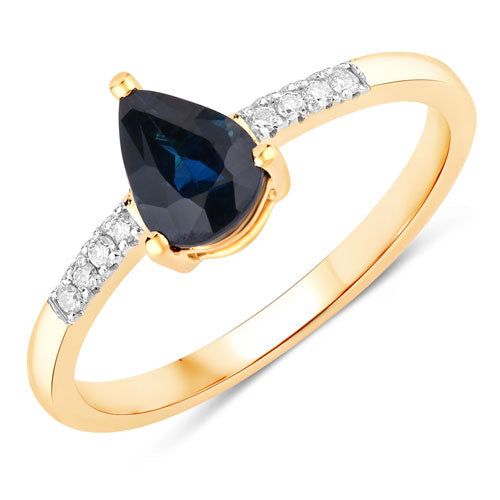 0.86 Carat Genuine Blue Sapphire and White Diamond 14K Yellow Gold Ring by Bids.com