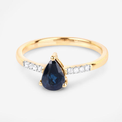 0.86 Carat Genuine Blue Sapphire and White Diamond 14K Yellow Gold Ring by Bids.com