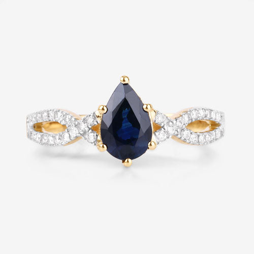 1.14 Carat Genuine Blue Sapphire and White Diamond 14K Yellow Gold Ring by Bids.com