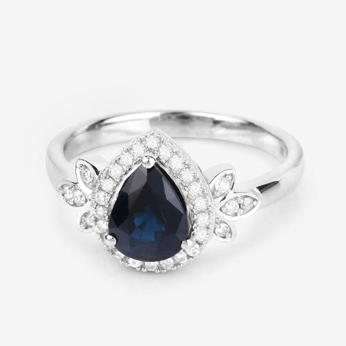 1.54 Carat Genuine Blue Sapphire and White Diamond 14K White Gold Ring by Bids.com
