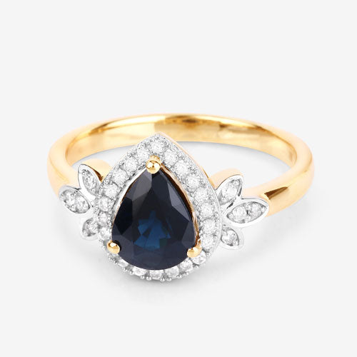 1.54 Carat Genuine Blue Sapphire and White Diamond 14K Yellow Gold Ring by Bids.com