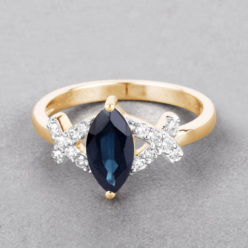1.50 Carat Genuine Blue Sapphire and White Diamond 14K Yellow Gold Ring by Bids.com