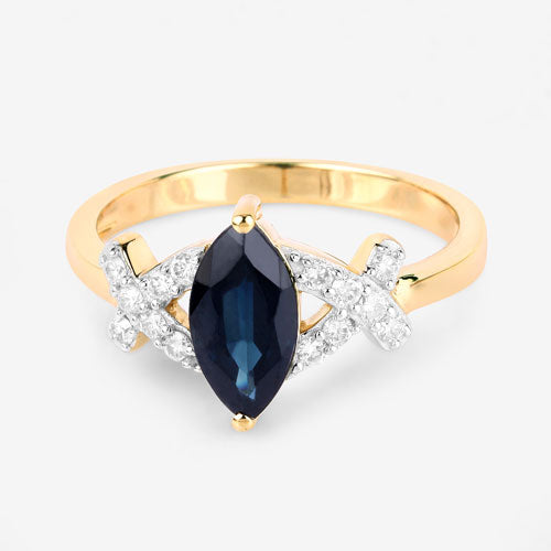 1.50 Carat Genuine Blue Sapphire and White Diamond 14K Yellow Gold Ring by Bids.com