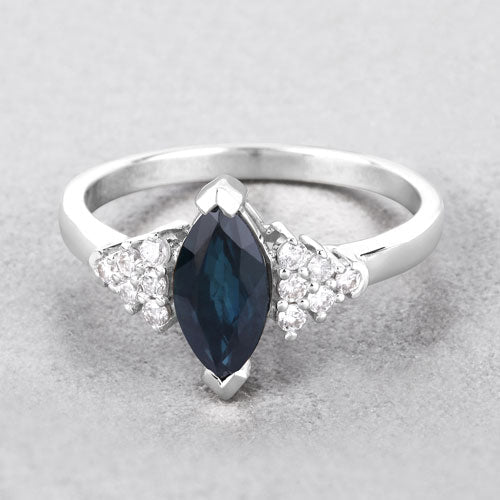 1.47 Carat Genuine Blue Sapphire and White Diamond 14K White Gold Ring by Bids.com