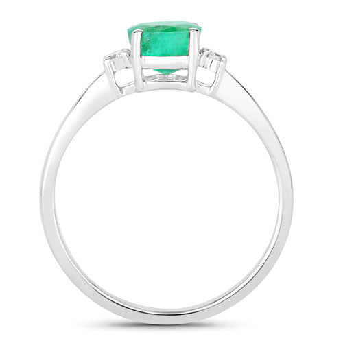 0.71 Carat Genuine Zambian Emerald and White Diamond 14K White Gold Ring by Bids.com