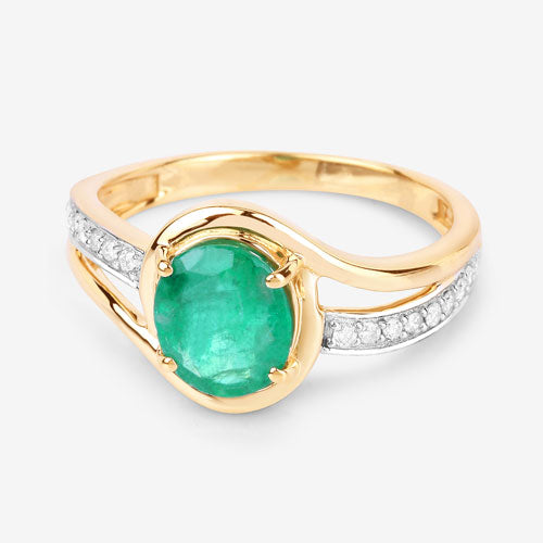 1.62 Carat Genuine Zambian Emerald and White Diamond 14K Yellow Gold Ring DestGlow