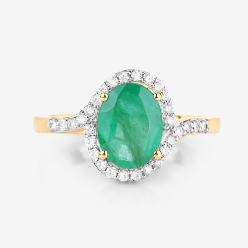 1.92 Carat Genuine Zambian Emerald and White Diamond 14K Yellow Gold Ring by Bids.com