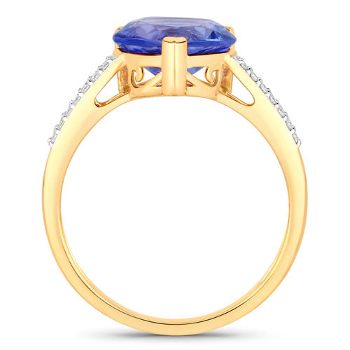 2.66 Carat Genuine Tanzanite and White Diamond 14K Yellow Gold Ring DestGlow
