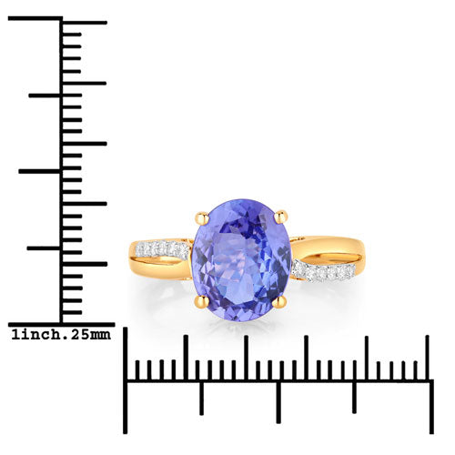 2.80 Carat Genuine Tanzanite and White Diamond 14K Yellow Gold Ring DestGlow