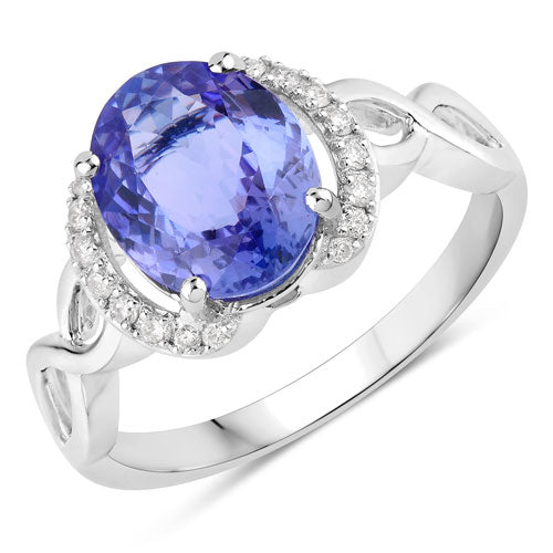 2.86 Carat Genuine Tanzanite and White Diamond 14K White Gold Ring DestGlow