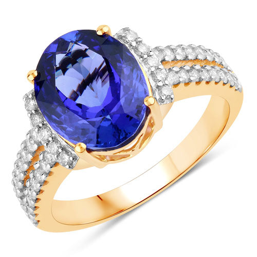 4.20 Carat Genuine Tanzanite and White Diamond 14K Yellow Gold Ring by Bids.com