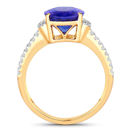 4.20 Carat Genuine Tanzanite and White Diamond 14K Yellow Gold Ring by Bids.com