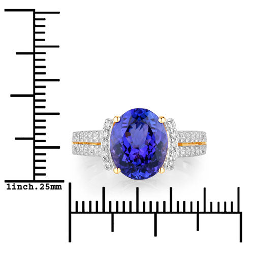 4.20 Carat Genuine Tanzanite and White Diamond 14K Yellow Gold Ring by Bids.com