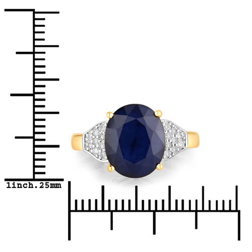 4.46 Carat Genuine Blue Sapphire and White Diamond 14K Yellow Gold Ring by Bids.com