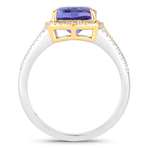 4.19 Carat Genuine Tanzanite and White Diamond 14K White Gold(Two-Tone) Ring DestGlow