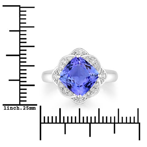 3.51 Carat Genuine Tanzanite and White Diamond 14K White Gold Ring DestGlow