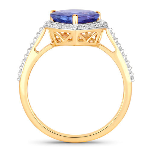 2.49 Carat Genuine Tanzanite and White Diamond 14K Yellow Gold Ring by Bids.com