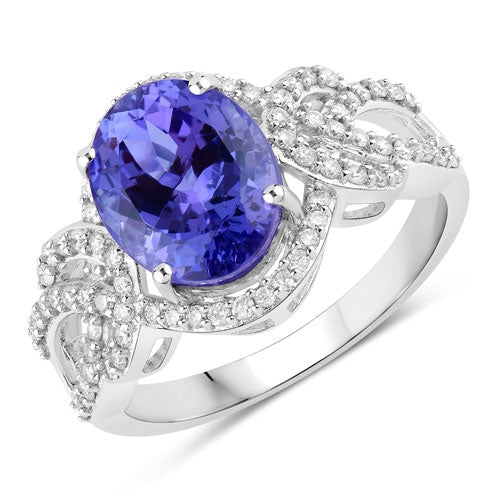 4.08 Carat Genuine Tanzanite and White Diamond 14K White Gold Ring by Bids.com