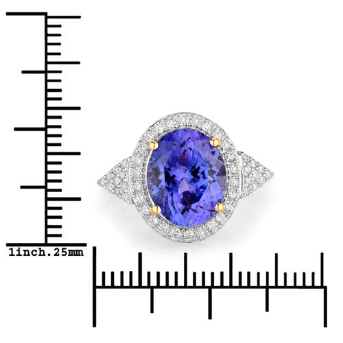 4.13 Carat Genuine Tanzanite and White Diamond 14K Yellow Gold Ring by Bids.com