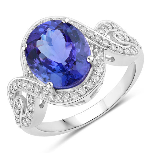 4.54 Carat Genuine Tanzanite and White Diamond 14K White Gold Ring by Bids.com