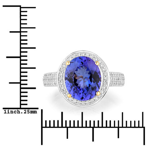 4.02 Carat Genuine Tanzanite and White Diamond 14K Yellow Gold Ring by Bids.com