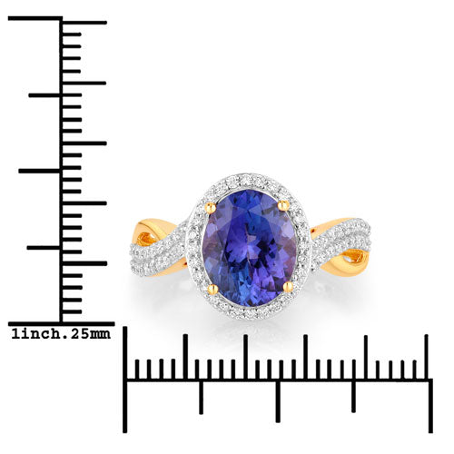 2.79 Carat Genuine Tanzanite and White Diamond 14K Yellow Gold Ring by Bids.com