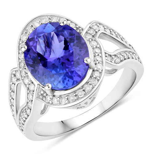 4.19 Carat Genuine Tanzanite and White Diamond 14K White Gold Ring by Bids.com