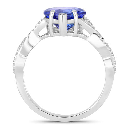 2.48 Carat Genuine Tanzanite and White Diamond 14K White Gold Ring DestGlow