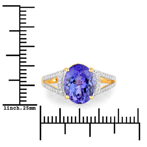 3.49 Carat Genuine Tanzanite and White Diamond 14K Yellow Gold Ring DestGlow