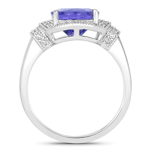 4.31 Carat Genuine Tanzanite and White Diamond 14K White Gold Ring DestGlow