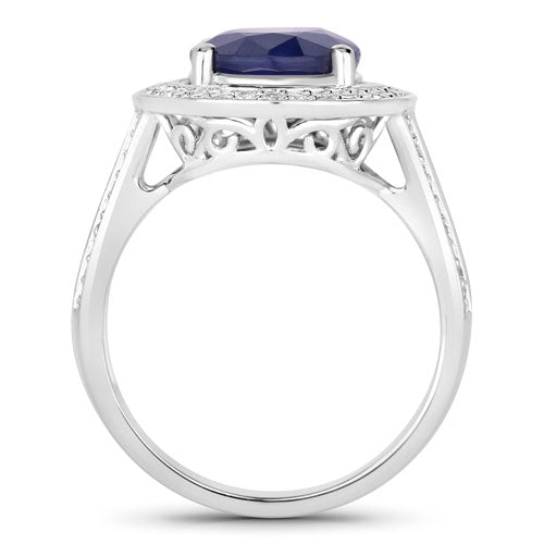 4.74 Carat Genuine Blue Sapphire and White Diamond 14K White Gold Ring by Bids.com