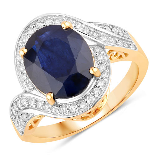 4.69 Carat Genuine Blue Sapphire and White Diamond 14K Yellow Gold Ring by Bids.com