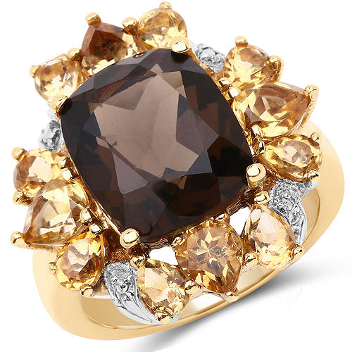 14K Yellow Gold Plated 7.10 Carat Genuine Smoky Quartz, Citrine & White Topaz Brass Ring by Bids.com