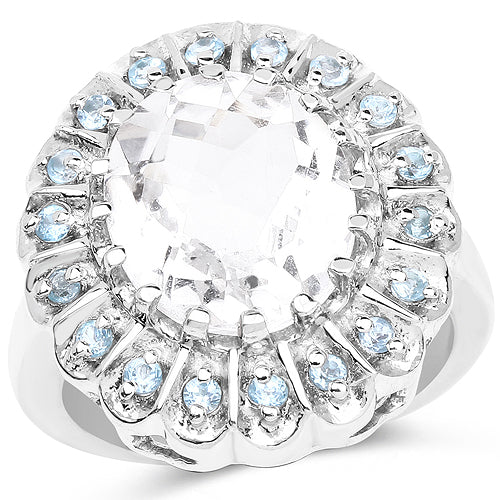 5.90 Carat Genuine Crystal Quartz and Swiss Blue Topaz .925 Sterling Silver Ring by Bids.com